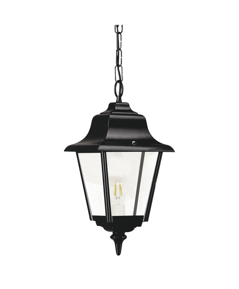 Suspensión clásica ROB IP44 E27 42W Cristal transparente Negro | Novolux