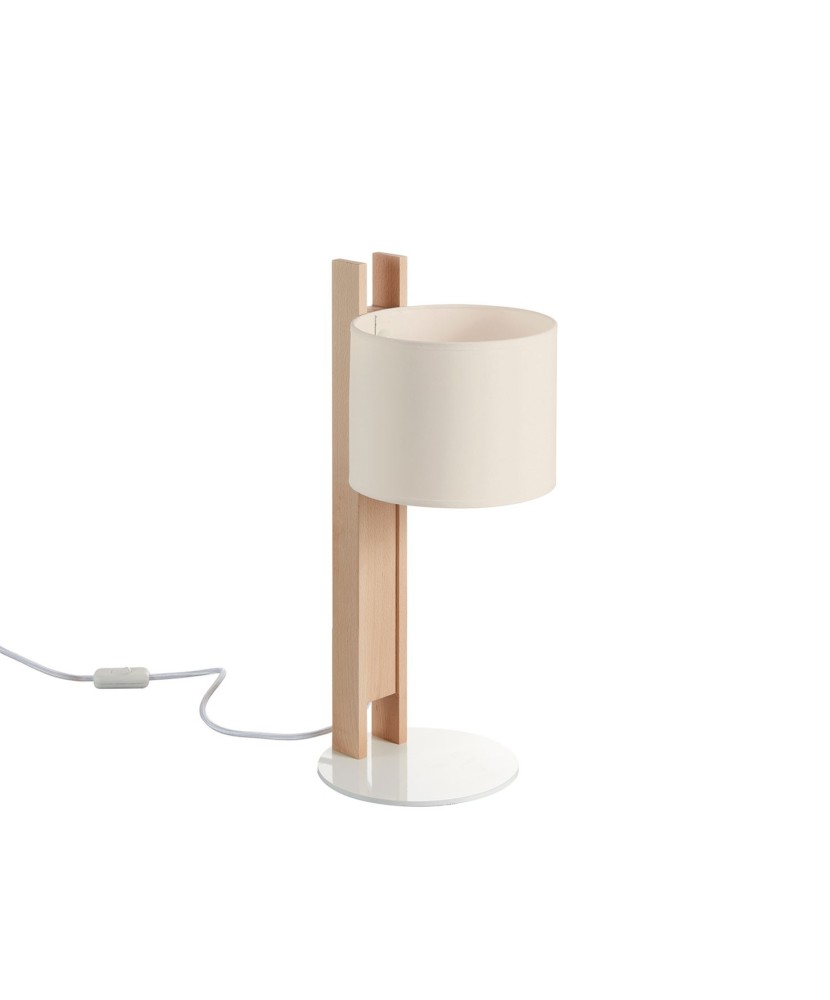 Sobremesa COMPACT E27 40W Algodón beige Madera haya | Novolux