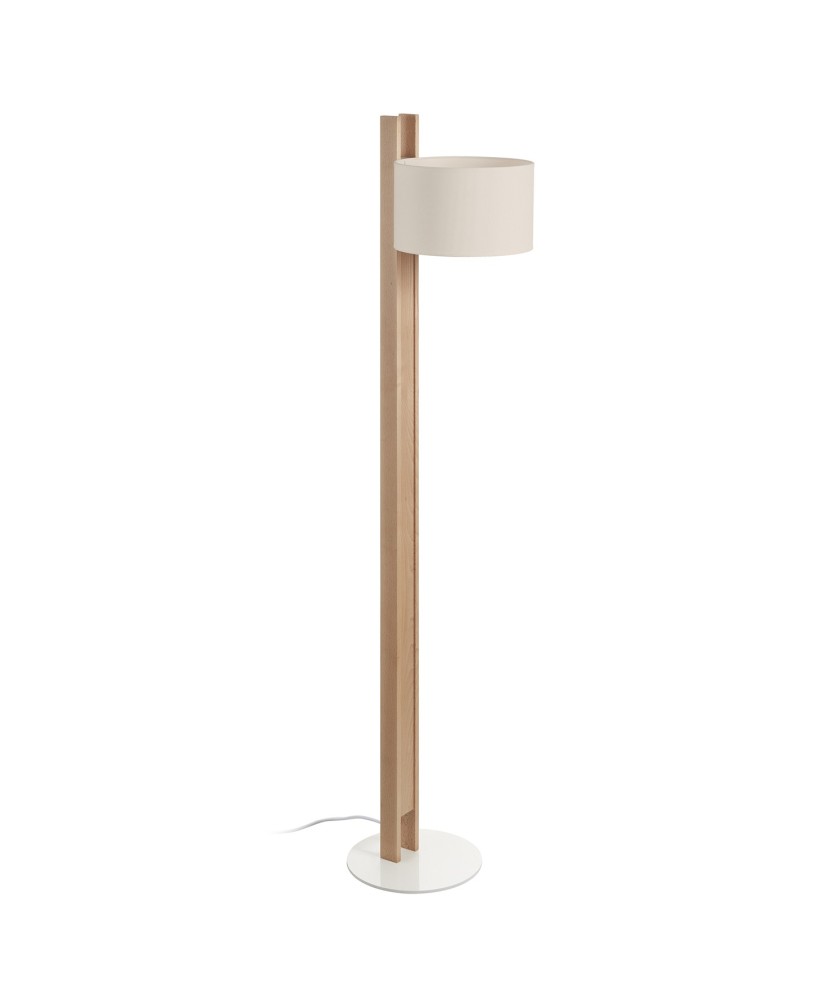 Pie de salón COMPACT E27 40W Algodón beige Madera haya | Novolux